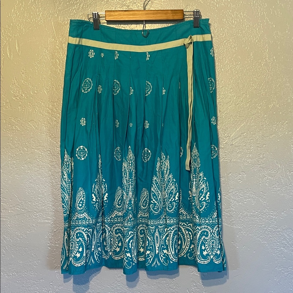 Cotton Express Turquoise A-Line Skirt with White Paisley